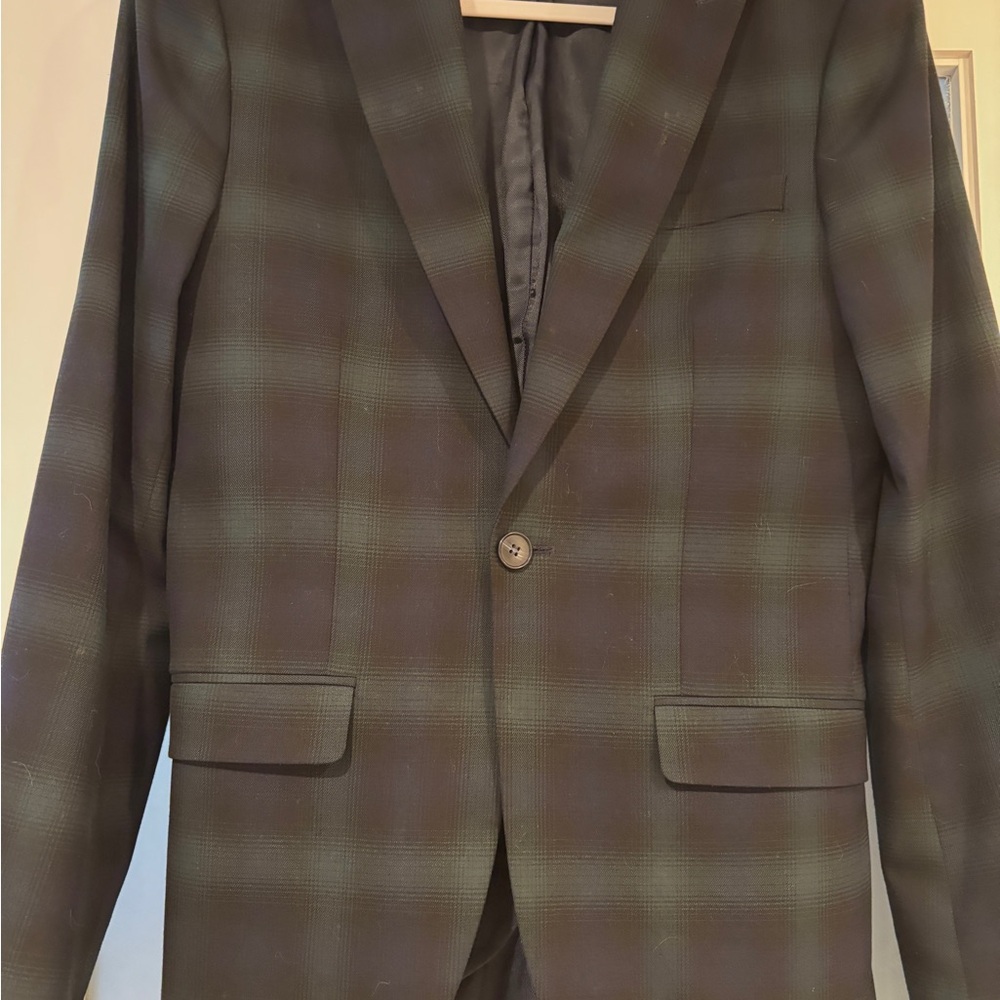 Chic Topman Navy/Dark Green Plaid Blazer